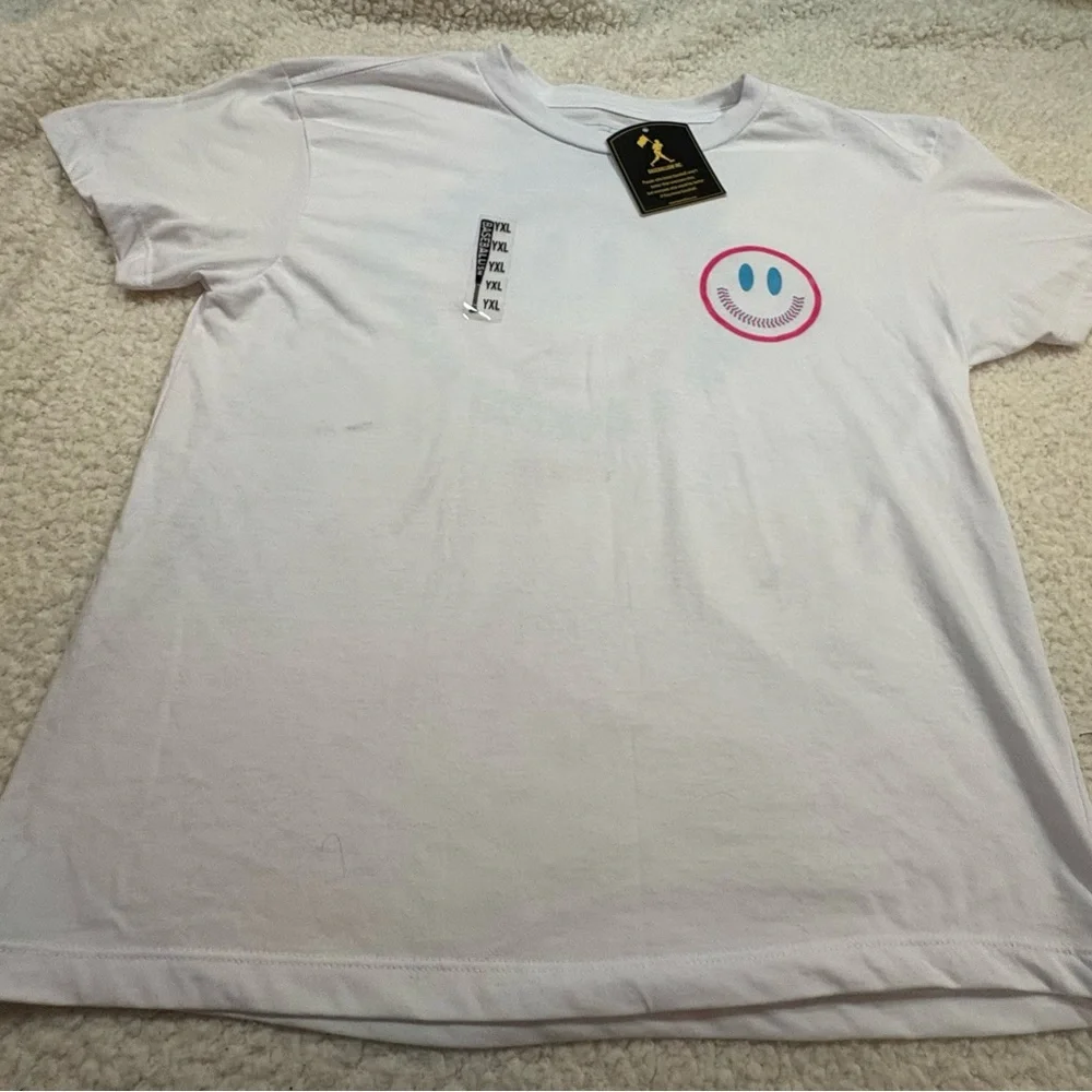 White Baseballism Great Day Graphic Tee with Blue and Pink Accents UNISEX - Picture 3 of 8